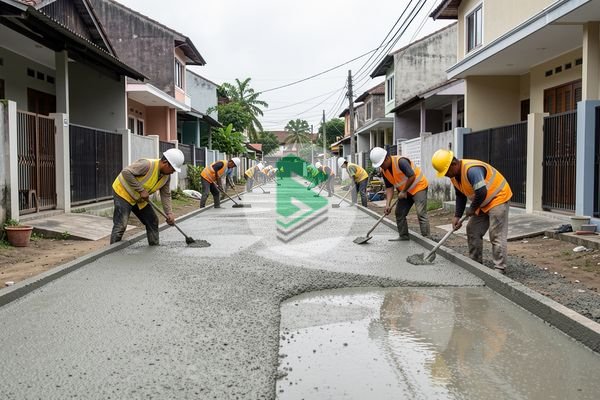 Pengecoran jalan setapak menggunakan concrete pump